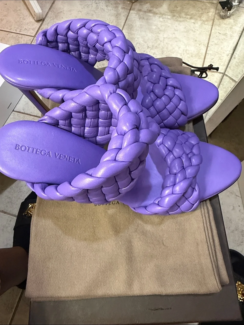 Bottega Veneta Lavender Braided Leather Heels - Picture 3 of 8